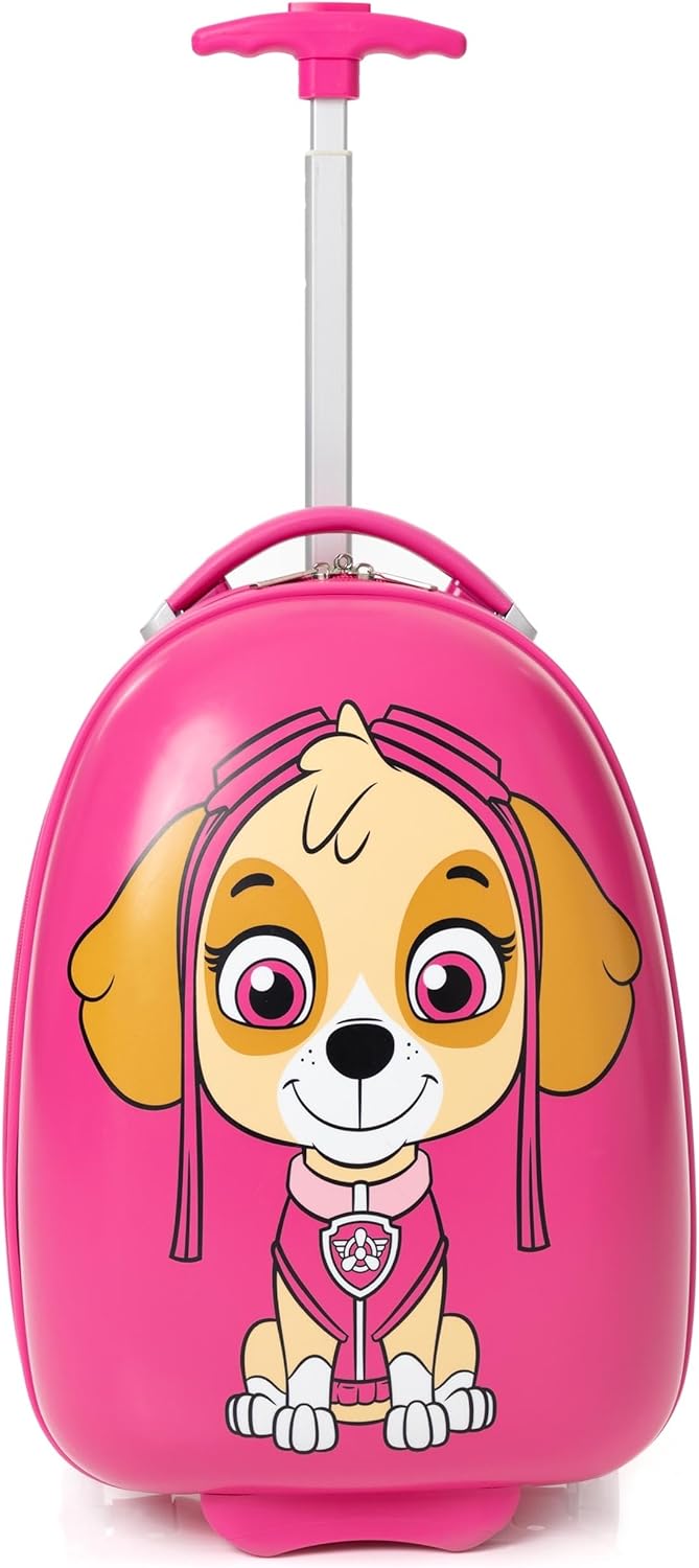 Paw Patrol Skye Suitcase Kids | Girls Pink Cabin Small Hard Cover Holiday Carry On Trolley with Extendable Handle | Helicopter Rescue Pup Animated Character
