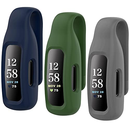 HSWAI 3-Pack Clips Replacement for Fitbit Inspire 2/Fitbit Inspire 3, Soft Comfortable Silicone Clip 360°Protection Holder Accessory Compatible with Fibit Inspire 2/3（Black/Wine Red/Slate