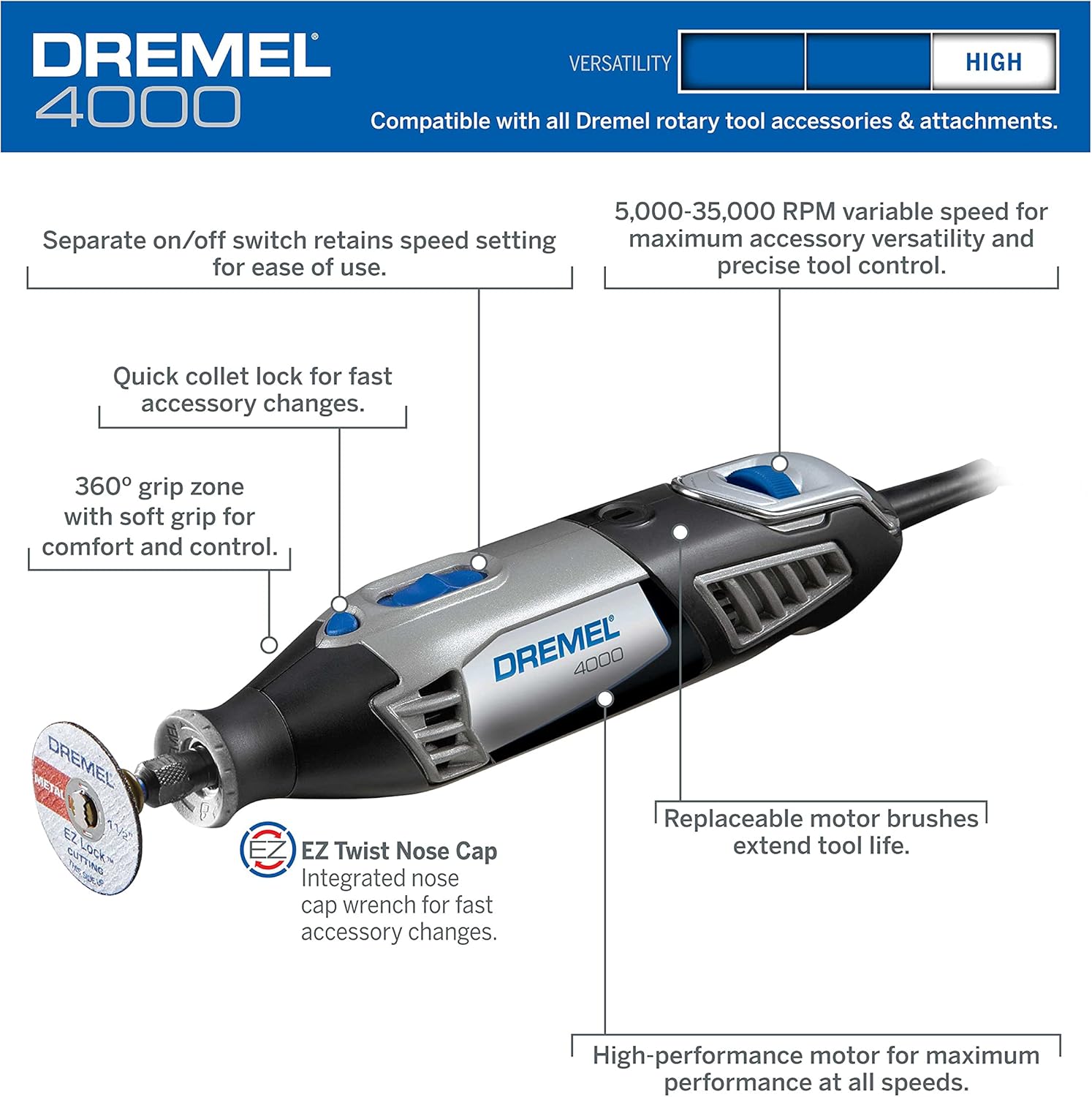 Dremel 4000-2/30 High Performance Rotary Tool Kit- 2 Attachments & 30 Accessories- Grinder, Sander, Engraver- Perfect for Routing, Black, Full Size, 32 Piece Kit Pack of 2