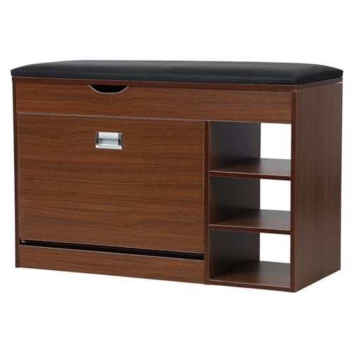 Shoe Storage Cabinet with Flip Drawers, Storage Benchs with Storage, with Flip Drawers, 3 Tiers Hallway Benchs, Wooden Shoe Rack, Shoe Organizer, Narrow Shoe Rack, Shoe Cabinet Storage