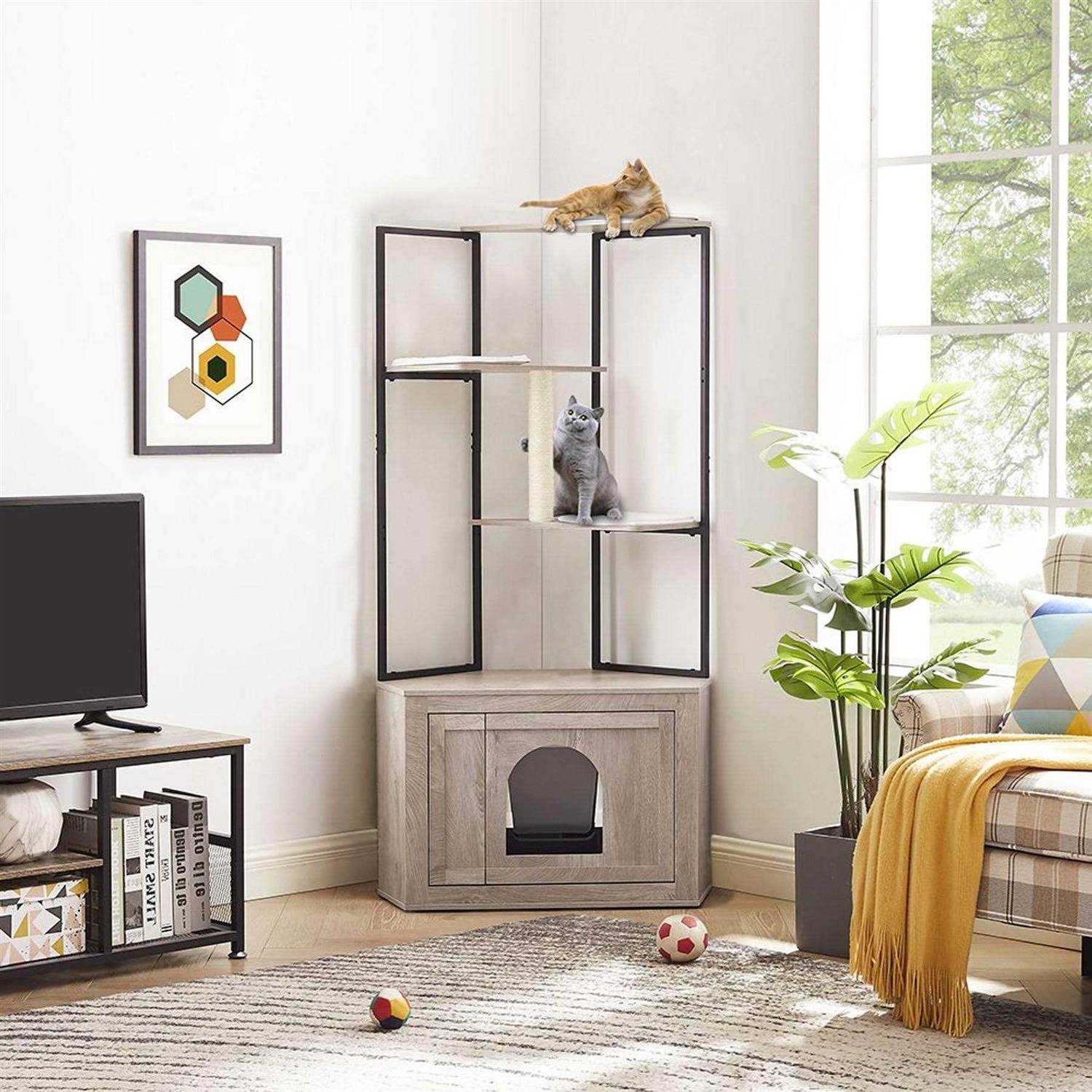 UniPaws Corner Box Enclosure with Cat Tree Tower Cat Litter - Pet Supplies online store