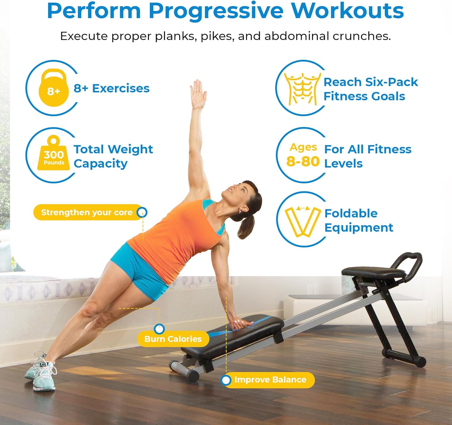 Total Gym Fitness Dynamic Plank Core & Abdominal Trainer Blast Workout Machine, for Progressive Workouts, w/Instructional DVD, Wall Chart, Black