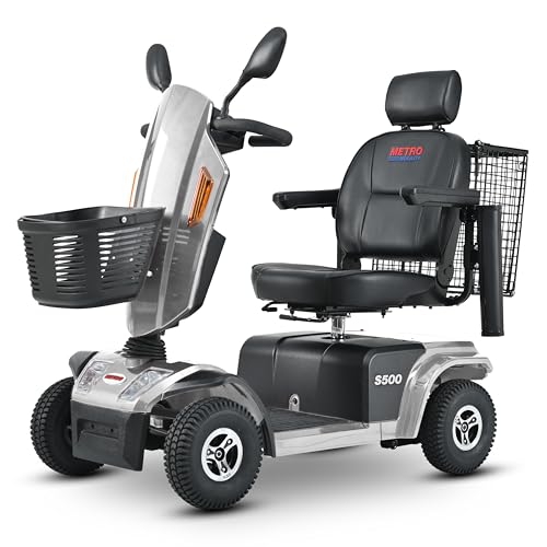 Folding Mobility Scooters, 4-Wheel Electric Mobility Scooter with Cup Holders & USB Charging Port, Heavy Duty All Terrain Electric Powered Mobile Wheelchair Device for Seniors Adults - Grey