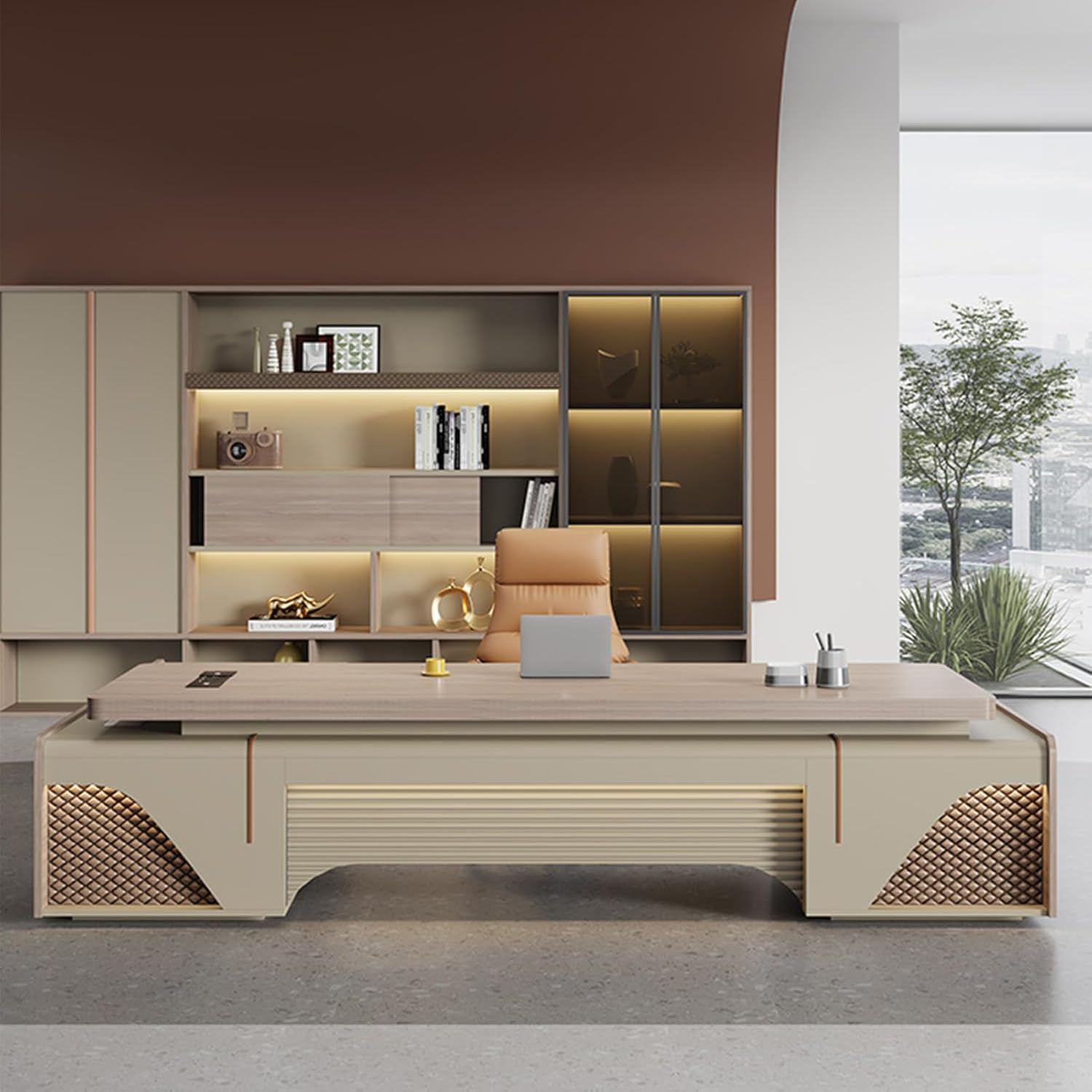 Large Executive Desk Computer Desk for Home Office Computer Desk with Storage Cabinets Business Furniture Office Furniture Workstation for Home Office ()