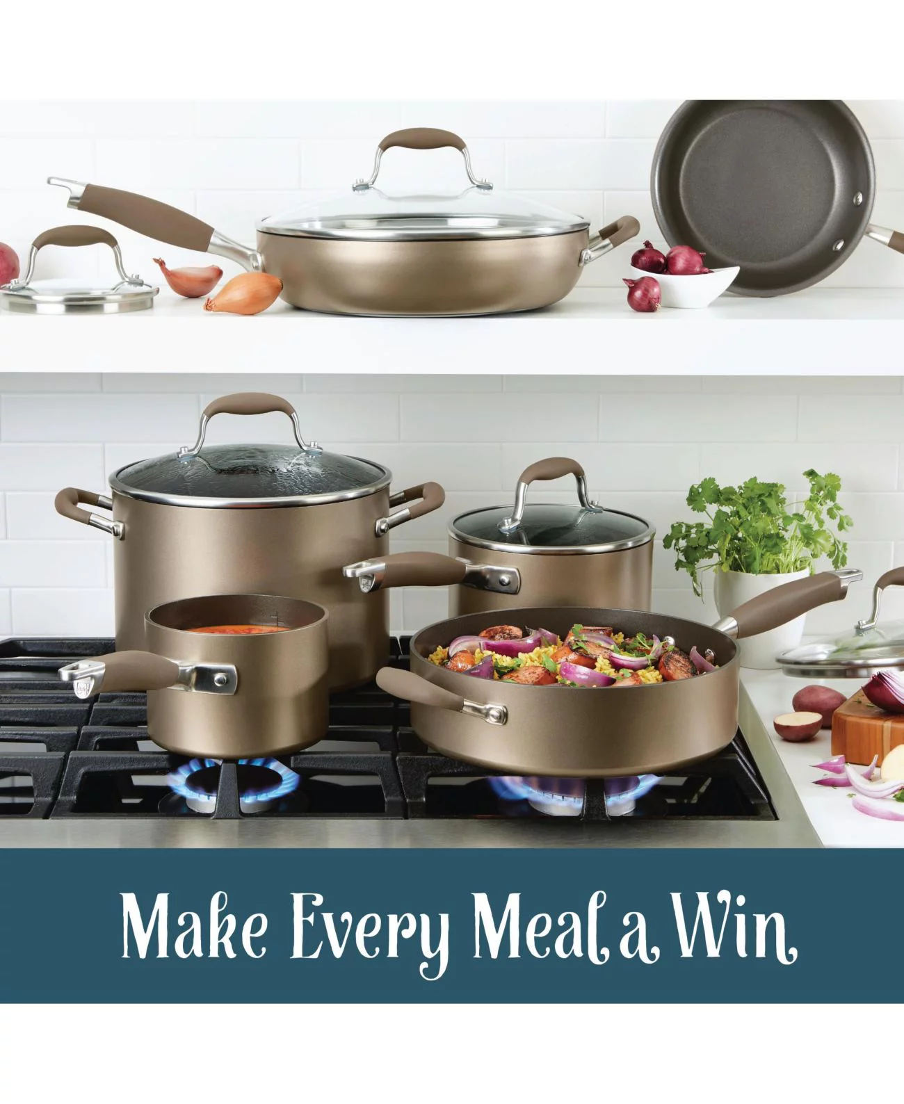 Anolon Advanced Home Hard-Anodized Nonstick 11-Pc. Cookware Set – Bronze