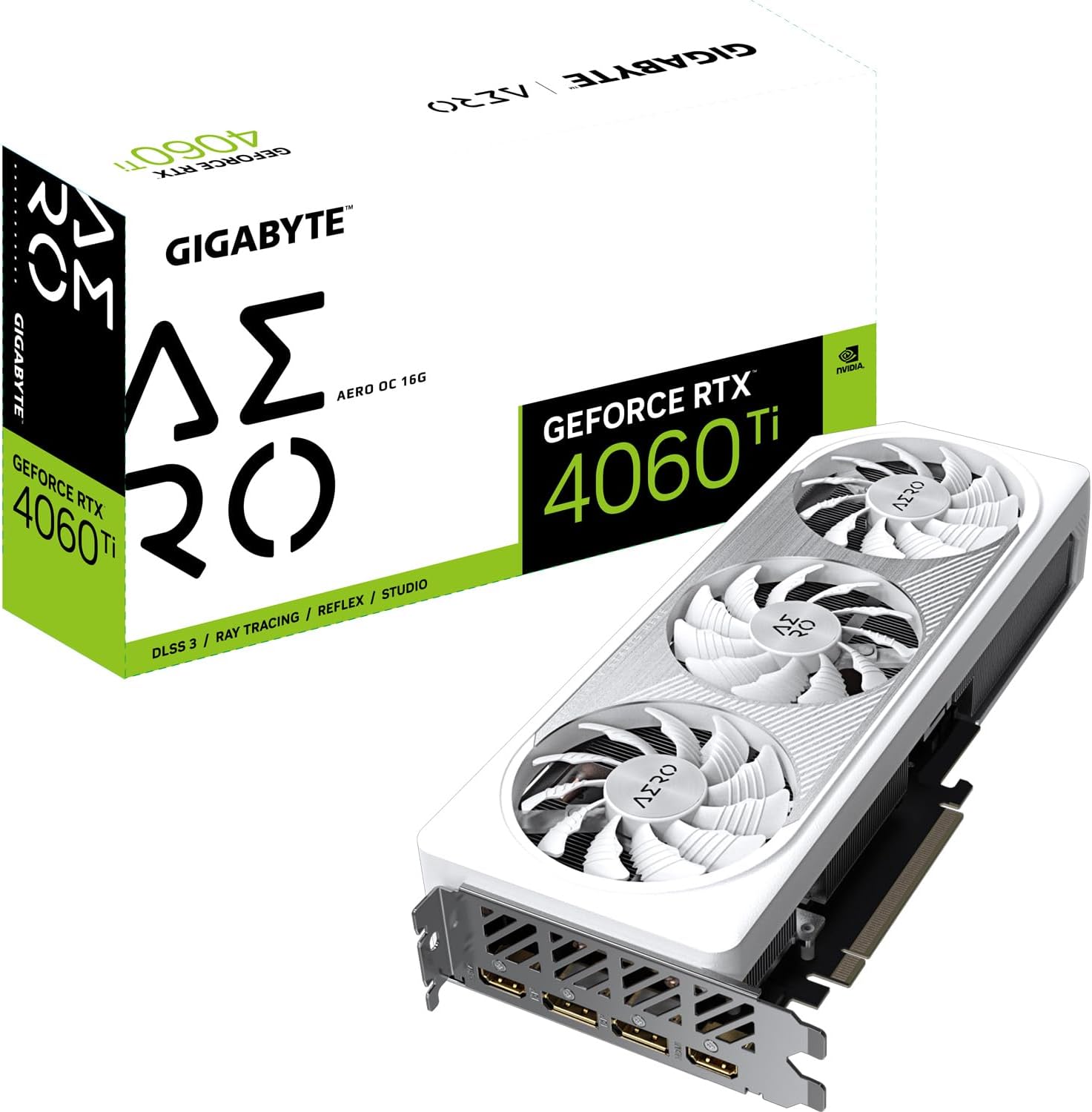 GIGABYTE NVIDIA GeForce RTX 4060 Ti AERO OC Graphics Card - 16GB GDDR6, 128-bit, PCI-E 4.0, 2595MHz Core Clock, 2X DP 1.4, 2X HDMI 2.1a, NVIDIA DLSS 3 - GV-N406TAERO OC-16GD