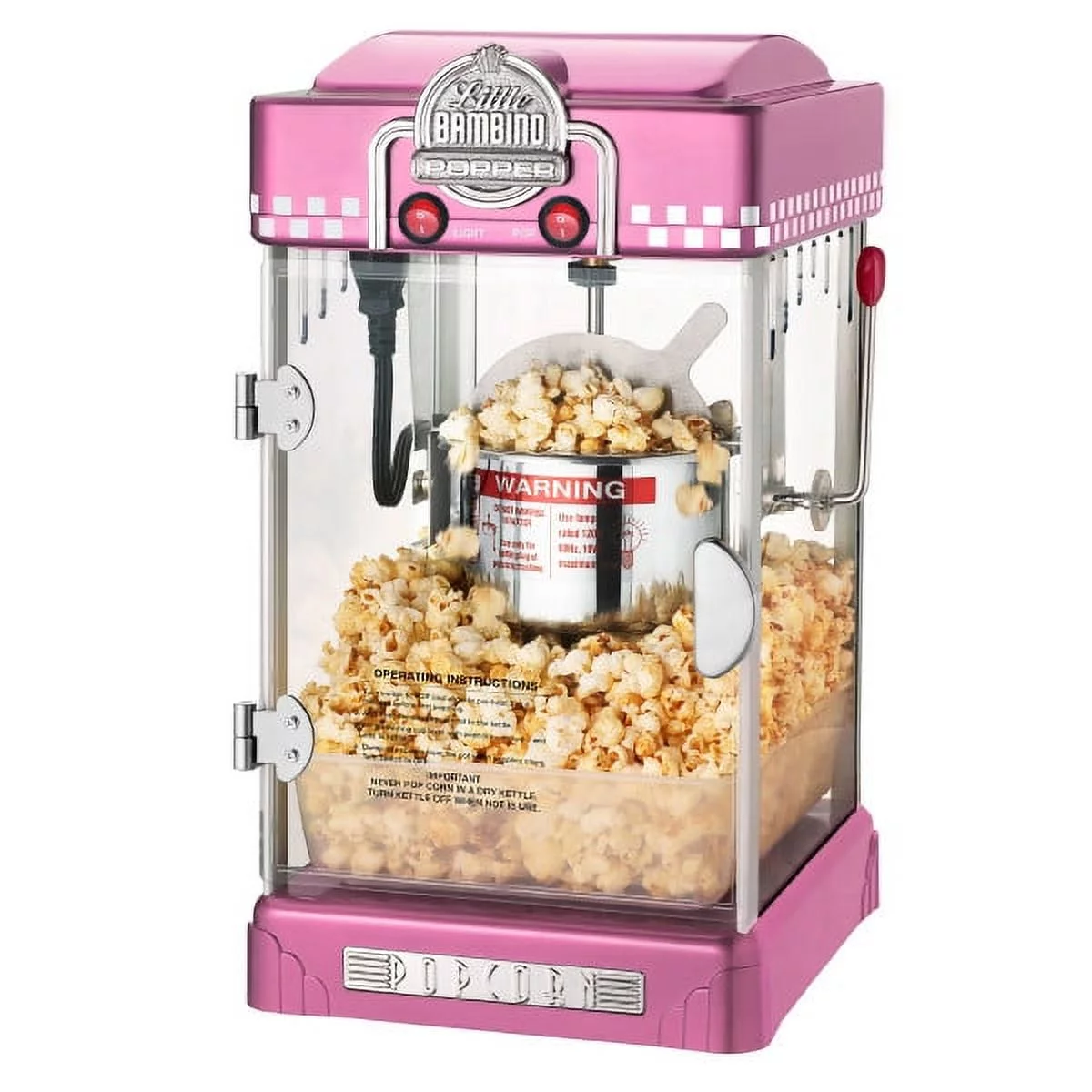 Little Bambino Countertop Popcorn Machine – 2.5oz Kettle with Measuring Spoon, Scoop, and 25 Serving Bags by Great Northern Popcorn (Pink)