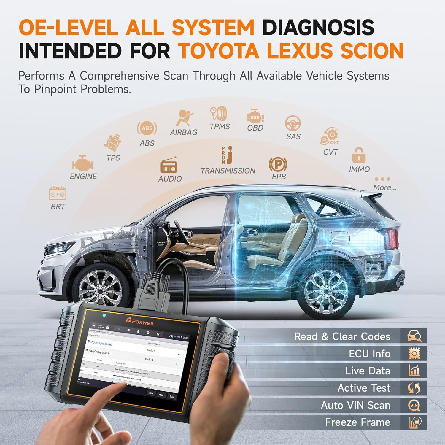 FOXWELL NT710 fit for Toyota Lexus Scion OBD2 Scanner Bi-Directional Control Full System Code Reader Diagnostic Scan Tool, All Service Reset Oil EPB Brake TPMS Crankshaft Relearn ECU Coding Live Data