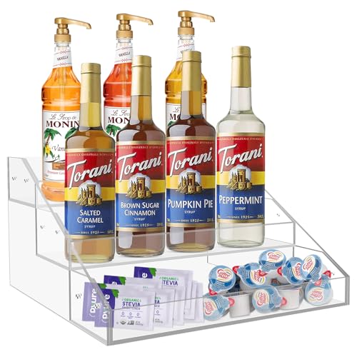 Acrylic Coffee Syrup Rack Organizer, 3 Tier 12 Bottles Coffee Syrup Holder, Coffee Bar Accessories and Organizer for Countertop, Clear Syrup Stand for Liquor, Syrup, Wine, Dressing for Kitchen