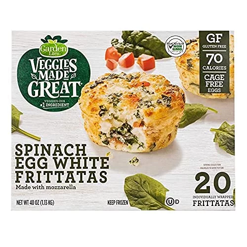 Garden Lites Veggies Made Great Spinach Egg White Frittatas (Pack of 2) - 20 Individually Wrapped Frozen Frittatas in Each Box, 40 Total - Gluten-Free