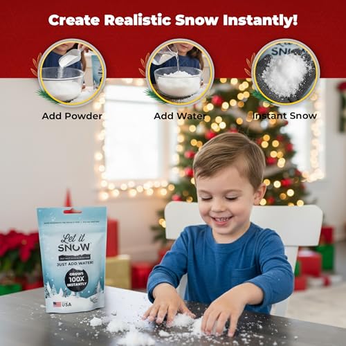 Let it Snow Instant Fake Snow for Slime - Made in The USA, Gentle, Safe & Easy to Use Artificial Snow Powder - Perfect Play Snow for Holiday Decorations, Photography, Sensory Play, & Slime (2 Pack)