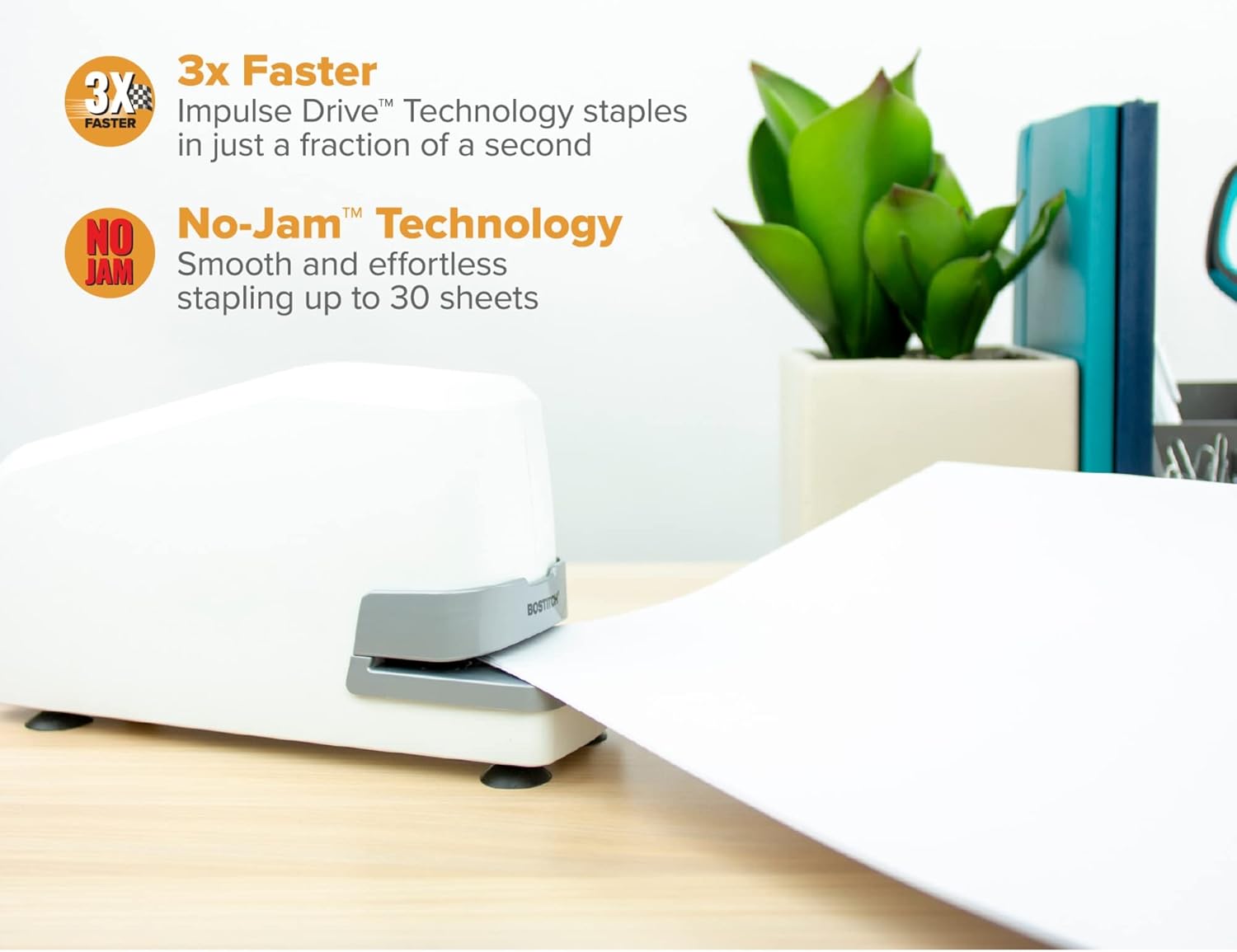 Bostitch Office Impulse 25 Sheet Electric Stapler - Heavy Duty, No-Jam with Trusted Warranty Guaranteed by Bostitch, White (02011)