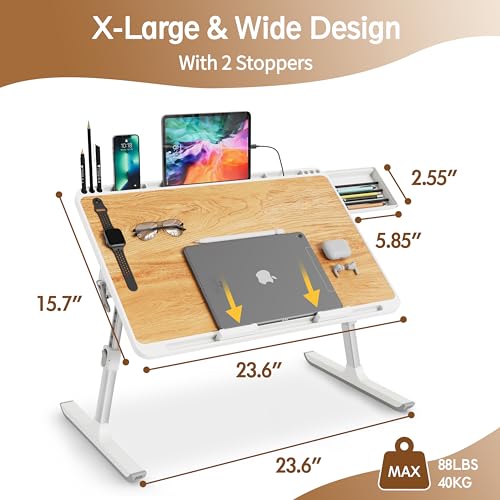 Laptop Desk for Bed, MONOMI Height & Angle Adjustable Laptop Stand for Bed，Light Weight Foldable Portable Lap Desks Trays with Storage Drawers, Lap Table for Eating, Working, Writing and Drawing