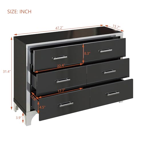 SSLine Modern 6-Drawer Dresser Luxury Elegant Accent Storage Cabinet with 6 Drawers High Gloss 47.2