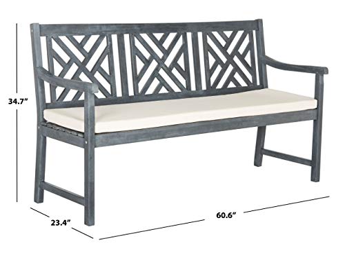 Safavieh PAT6738A Outdoor Collection Bradbury 3 Seat Bench, Natural/Beige