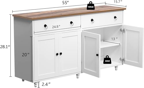 4 EVER WINNER Black Buffet Cabinet with Storage & Gourd Legs, Sideboard Cabinet with 2 Drawers & 4 Doors, Wood Coffee Bar Cabinet Buffet Table for Kitchen, Dining Room