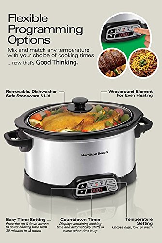 Hamilton Beach 6-Quart Programmable Slow Cooker With Digital Timer, Dishwasher-Safe Crock & Lid (33660)