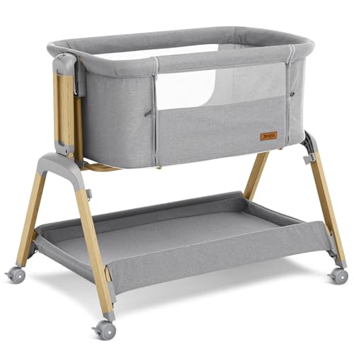 3 in 1 Baby Bassinet, Rocking Bassinets with Comfy Mattress and Wheels, Adjustable Height Bassinet Bedside Sleeper, Easy Folding Portable Crib for Newborn (Navy Blue)