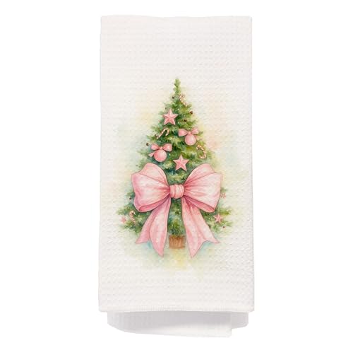 Christmas Tree Kitchen Towels - Neutral Christmas Hand Towels, Christmas Dish Towels Neutral, Christmas Hand Towels for Bath, Christmas Tea Towel, Merry and Bright Christmas Towel,16 x 24 Inch