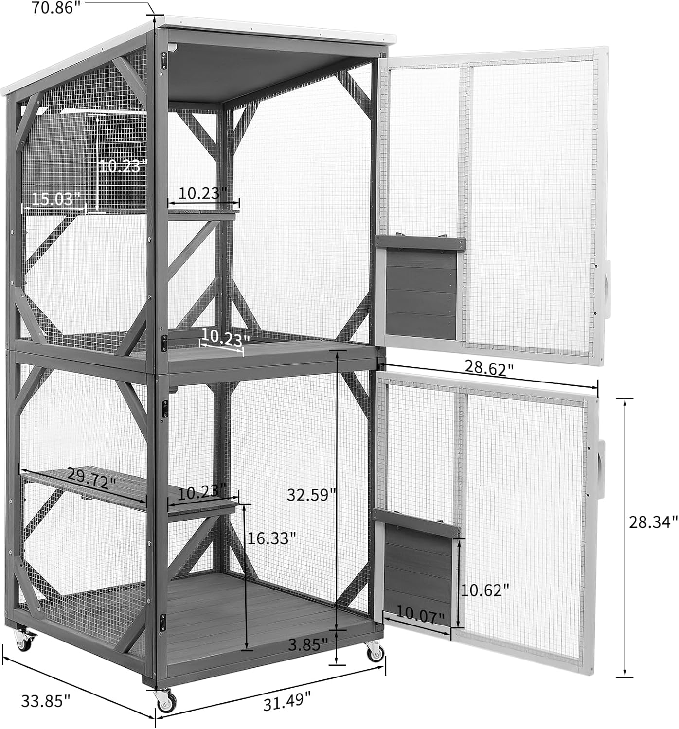 GEGURI Large Cat House Outdoor Catio Enclosure, Indoor Wooden Kitten Cage with Upgraded Resting Box, Waterproof Roof
