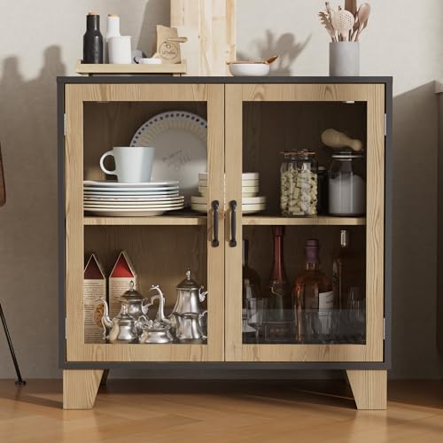 Cozy Castle Buffet Sideboard Cabinet with Storage, Modern Contrast Color Buffet Cabinet with 2 Acrylic Doors, Kitchen Buffet with Adjustable Shelf, Wood Buffet Table for Dining Room, Living Room