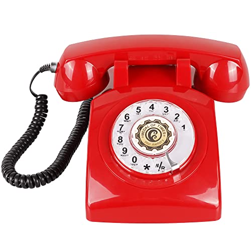 Retro Rotary Phone – 1960s Style Vintage Rotary Phone – Old-Fashioned Landline Phones for Home, Office, Desk – Retro Corded Phone with Mechanical Ringer