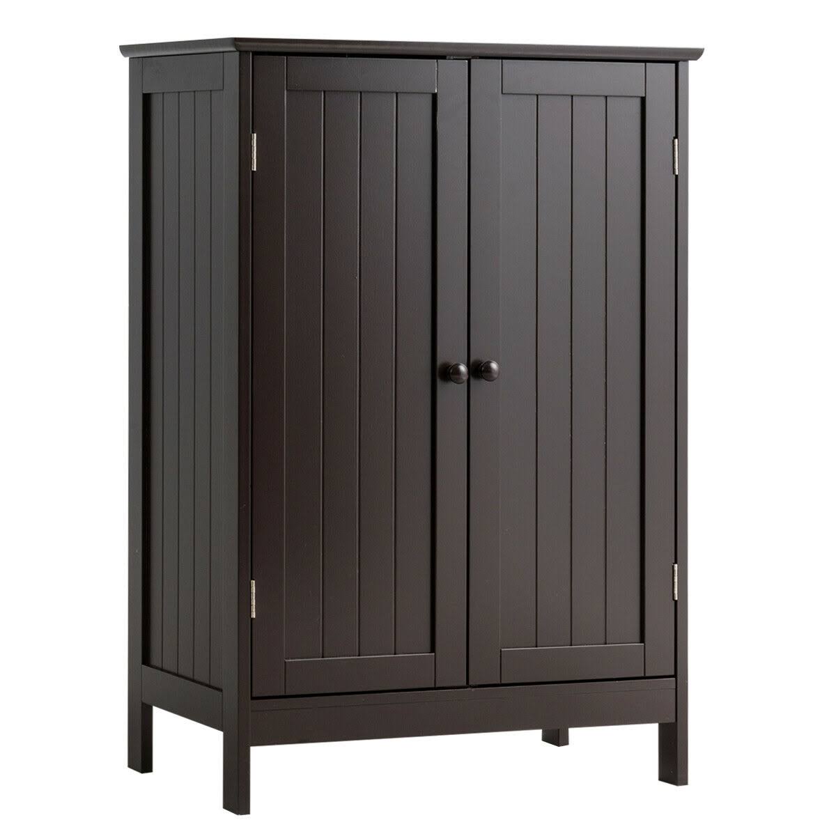 Costway Bathroom Floor Storage Double Door Cupboard Cabinet-Brown