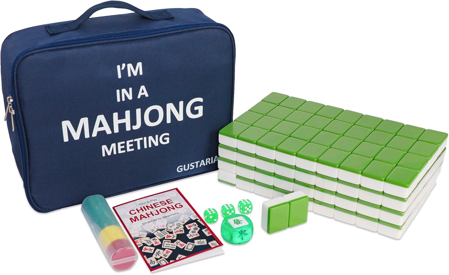 Chinese Mahjong Set, 1.65'' Large Size Tiles, Mahjongg Game Set with 146 Green Tiles & Blue Carrying Bag,Mahjong Mat with 3 Free Dice, Anti Slip and Noise Reduction Table Cover (Red, 31.5 inches)