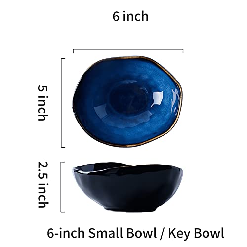 Ceramic Decorative Dish, Blue Pottery Fruit Bowl, Porcelain Versatile Centerpiece Decor Dish, Accent Tray with Blue Glaze for Gift Decor Entryway Living Room Dining Table (10'' Dish)