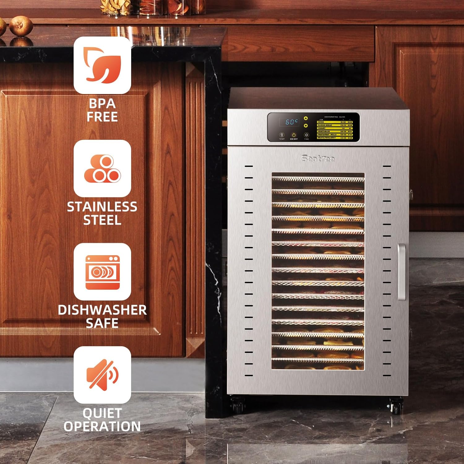 Commercial Food Dehydrator 18 Trays, 1500W Large Capacity Food Dryer Machine for Jerky, Meat, Fruit, Herbs, Stainless Steel Industrial Dehydrater Adjustable Timer& Temperature Control