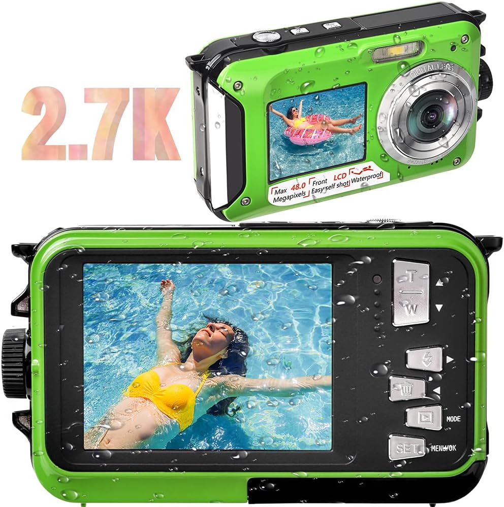 Waterproof Camera Waterproof Digital Camera 48MP Image 2.7K Video Underwater Camera for Snorkeling | Dual Screen | 16X Digital Zoom | Flashlight | 10 Feet Waterproof (Yellow)