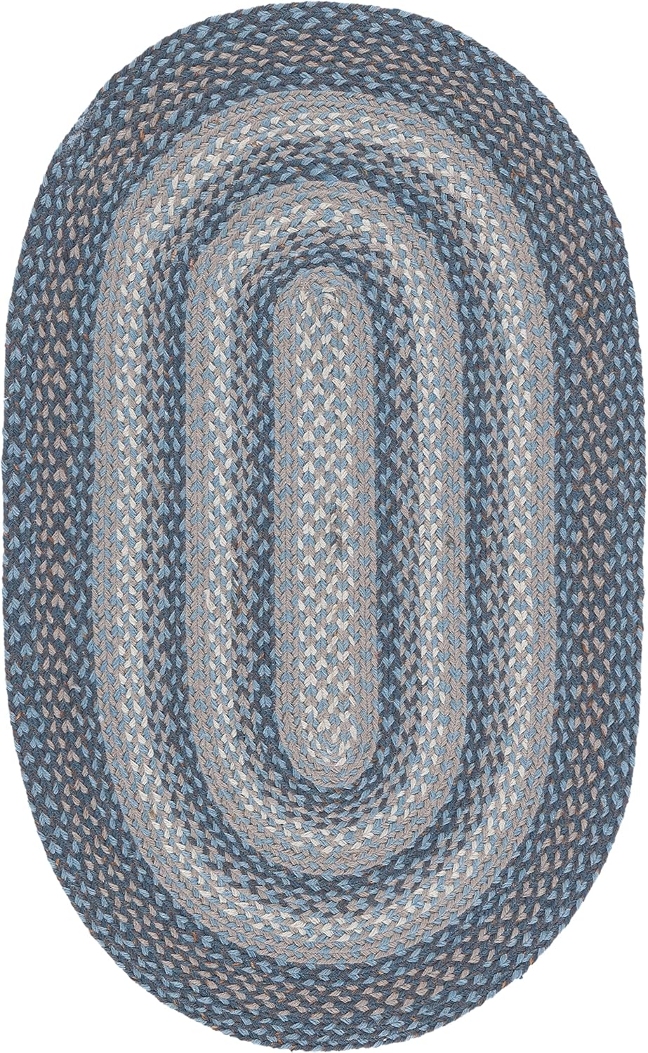 SAFAVIEH Braided Collection Area Rug - 3' x 5' Oval, Grey & Blue, Handmade Country Cottage Reversible Cotton, Ideal for High Traffic Areas in Living Room, Bedroom (BRD652B)