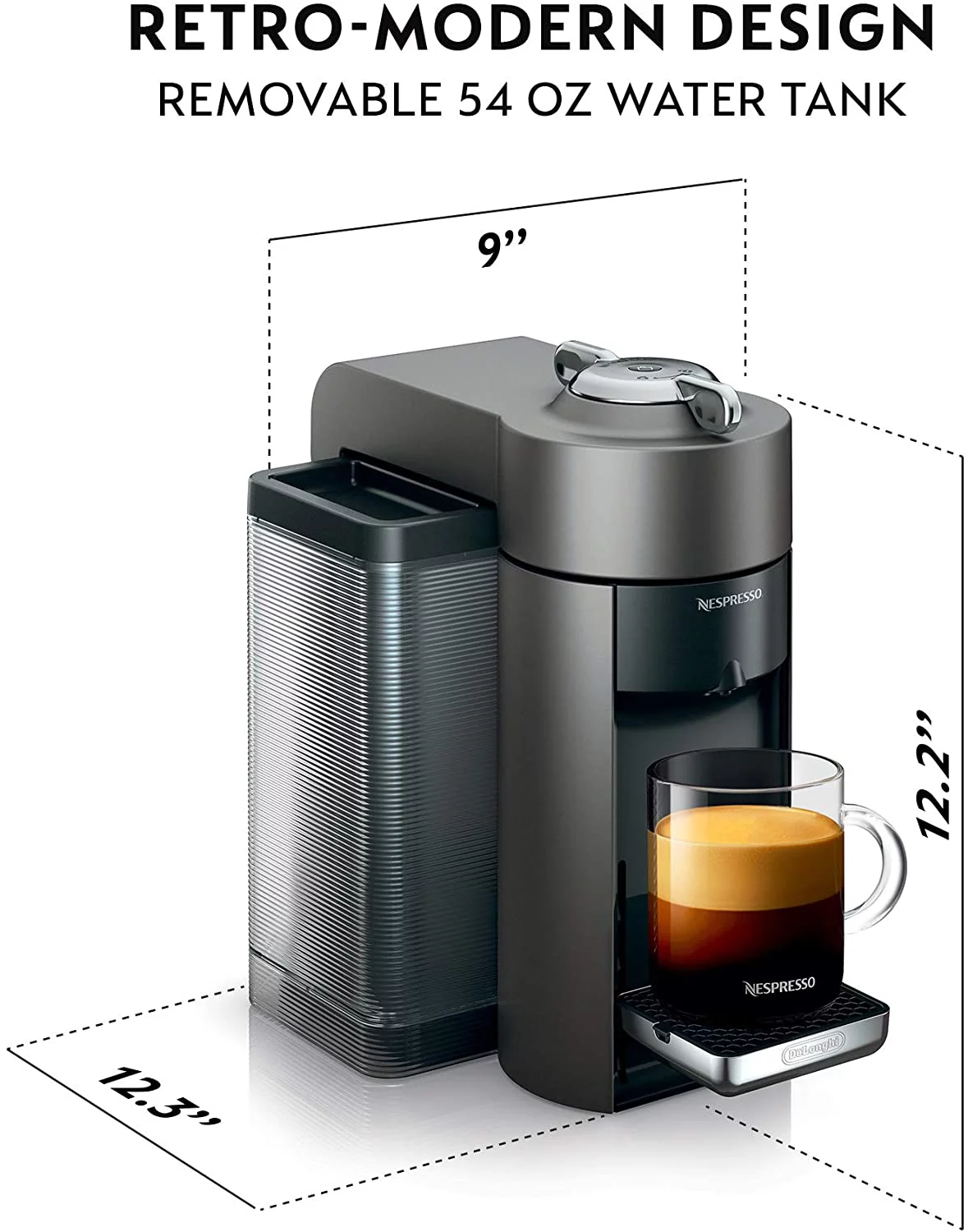 Nespresso Vertuo Coffee and Espresso Machine by De'Longhi with Milk Frother  Graphite Metal