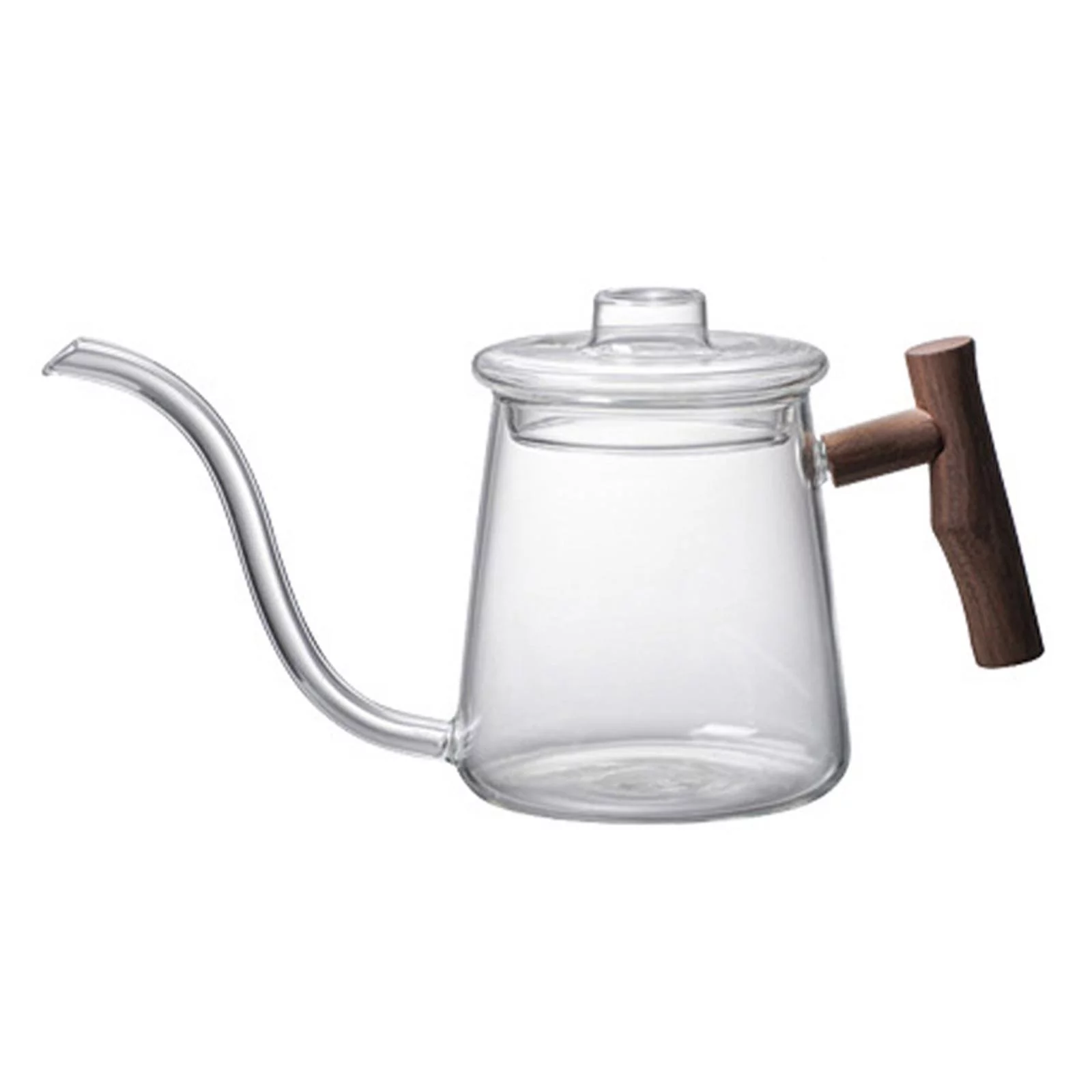 High Borosilicate Glass Gooseneck Kettle Wooden Handle Fast Heating Stovetop Tea 480ML