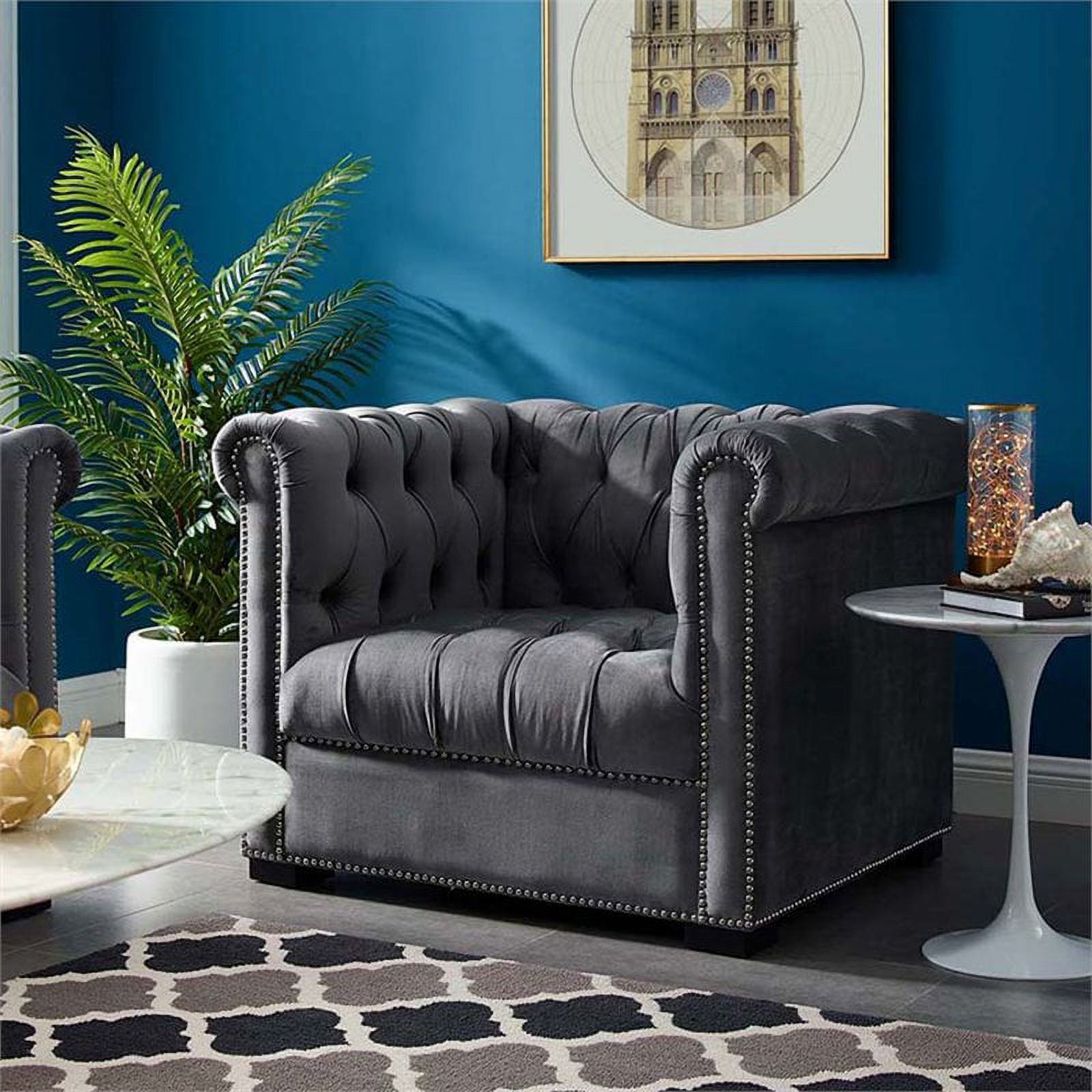 Pemberly Row Modern / Contemporary Velvet Tufted Accent Chair in Gray
