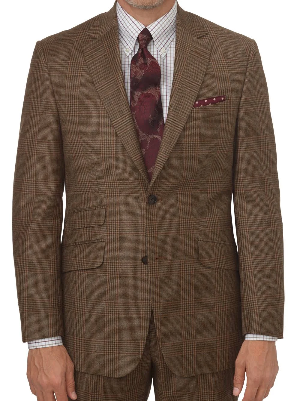 Men&s Suit - Classic Fit in Plaid Brown Wool | Paul Fredrick