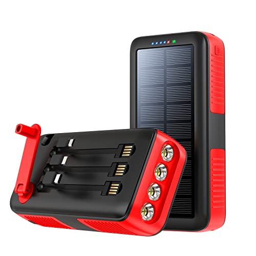 Solar Charger Power Bank 63200mAh, Portable Charger with Dual Outputs & Dual Inputs 4 LEDs Flashlight, Hand Crank Power Bank Fast Charging Battery Pack for Outdoor Camping Survival Gear