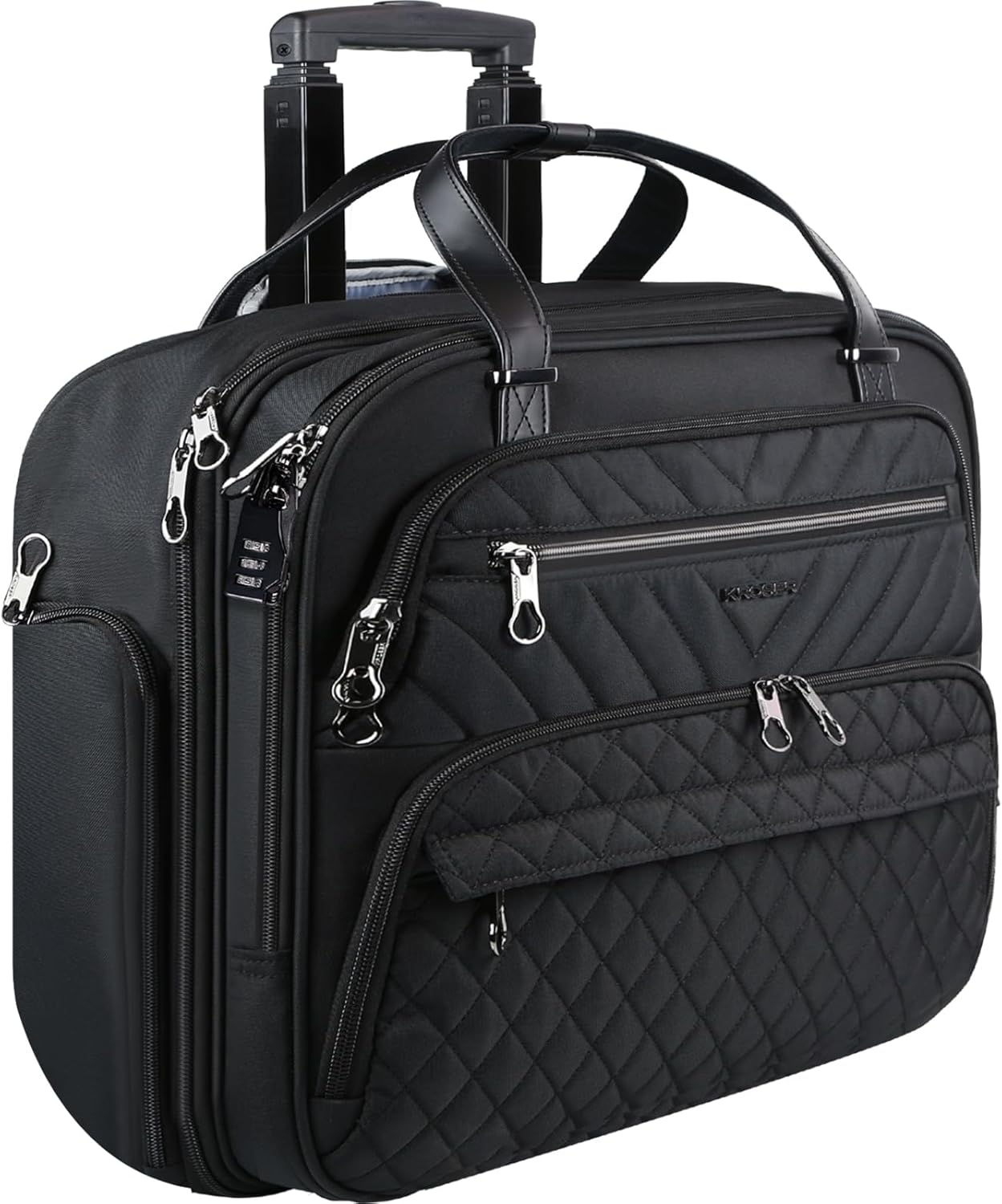 KROSER Rolling Laptop Bag Women,15.6 inch Rolling Briefcase for Women with RFID Pockets, Rolling Computer Bag Laptop Case for Work Travel Business, Quilted Black