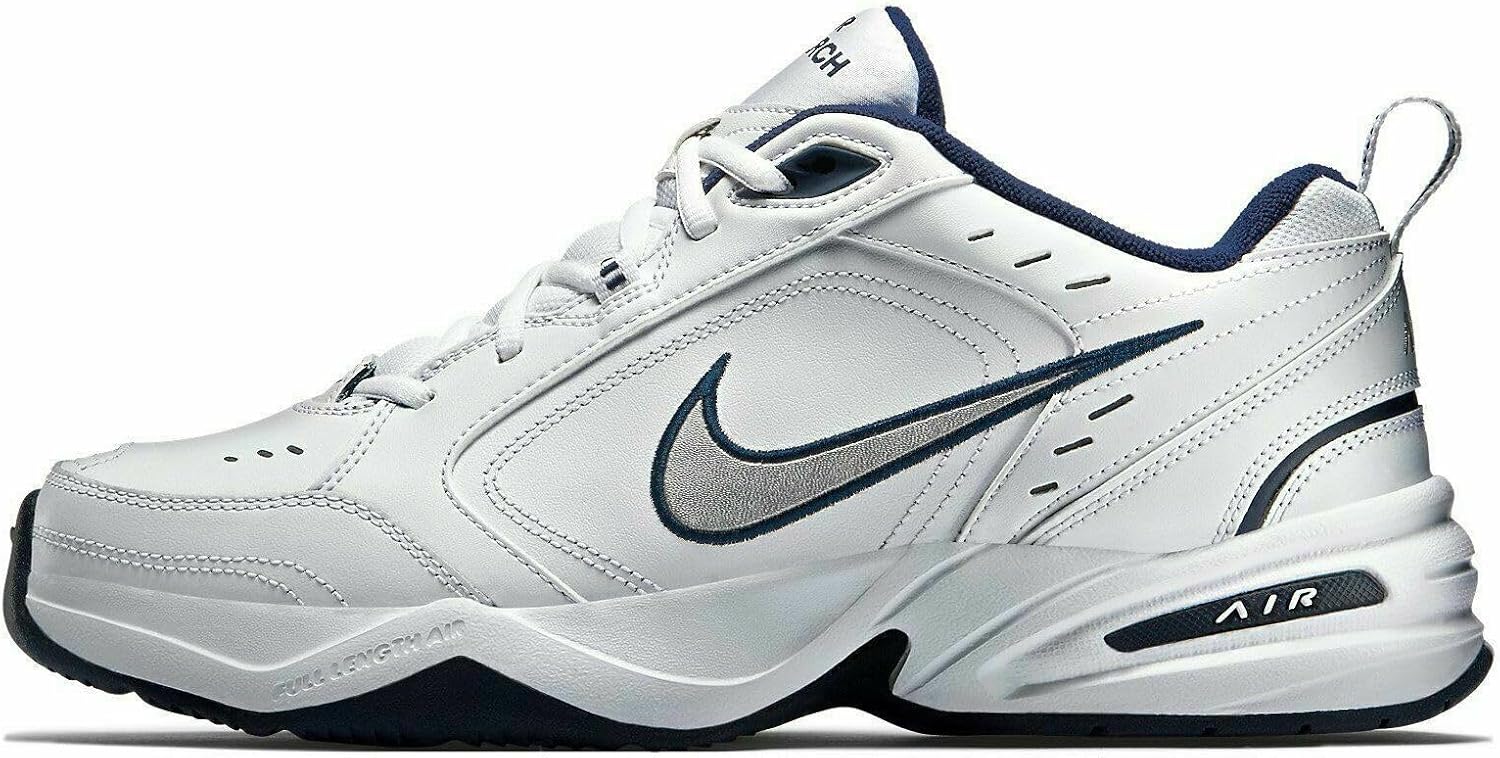 Nike Air Monarch IV Men's Walking Shoes, White/Metallic Silver/Navy, Size 11