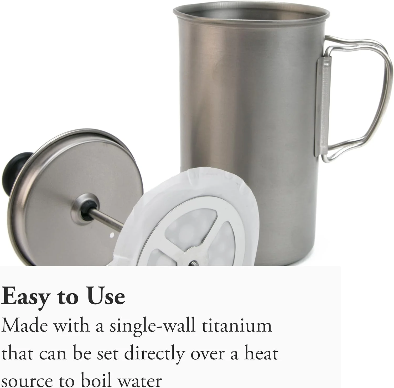 Titanium French Press - Ultralight Coffee Maker For Camping, Backpacking & Hiking - Camping Cookware Essential For Coffee Anywhere