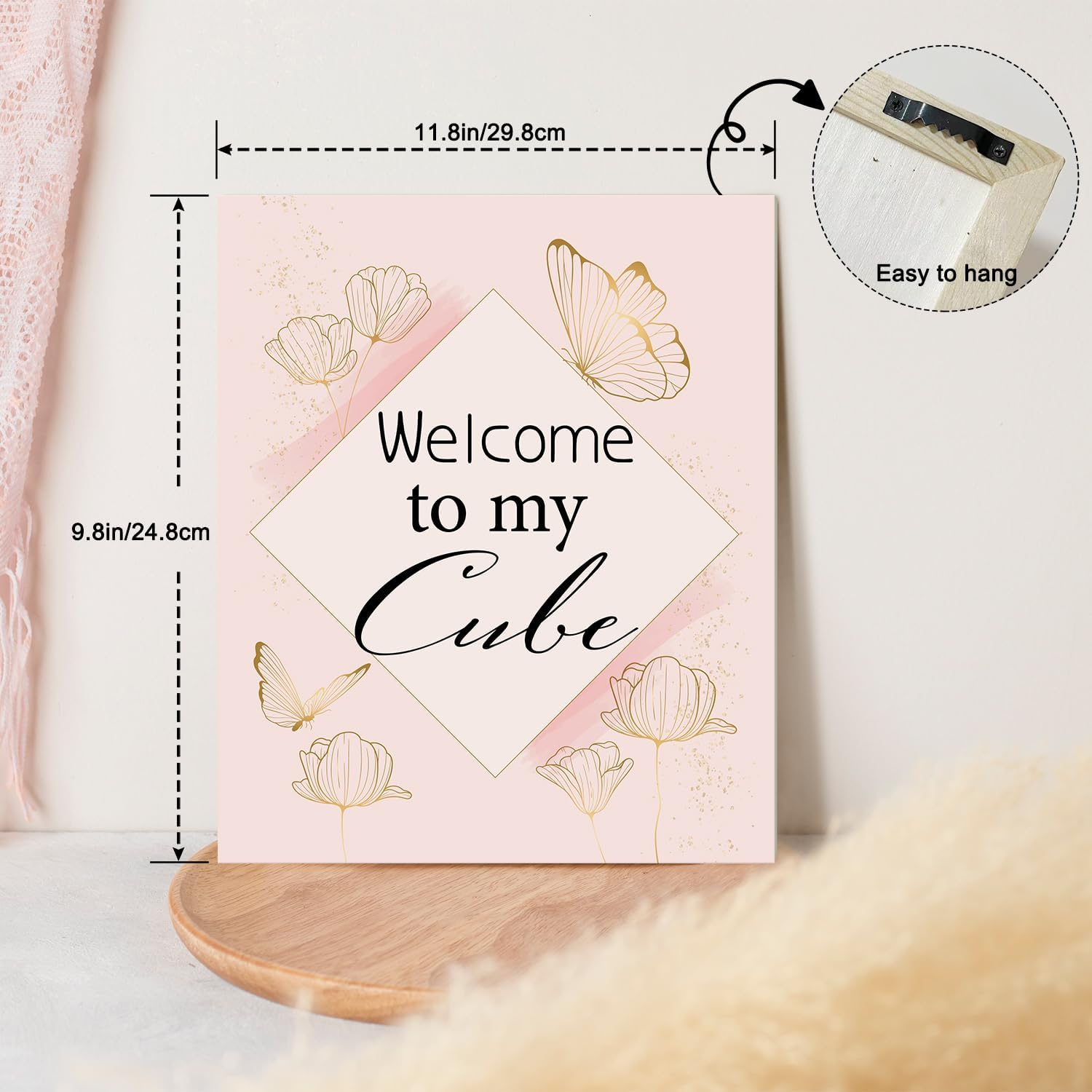 Floral Butterfly Home Decor Wood Wall Sign, Cubicle Decor Gift for Women Coworker, Office Decor Door Wooden Hanging Sign, Welcome to My Cube Wall Art Farmhouse Cubicle Porch Hallway Garden -B30
