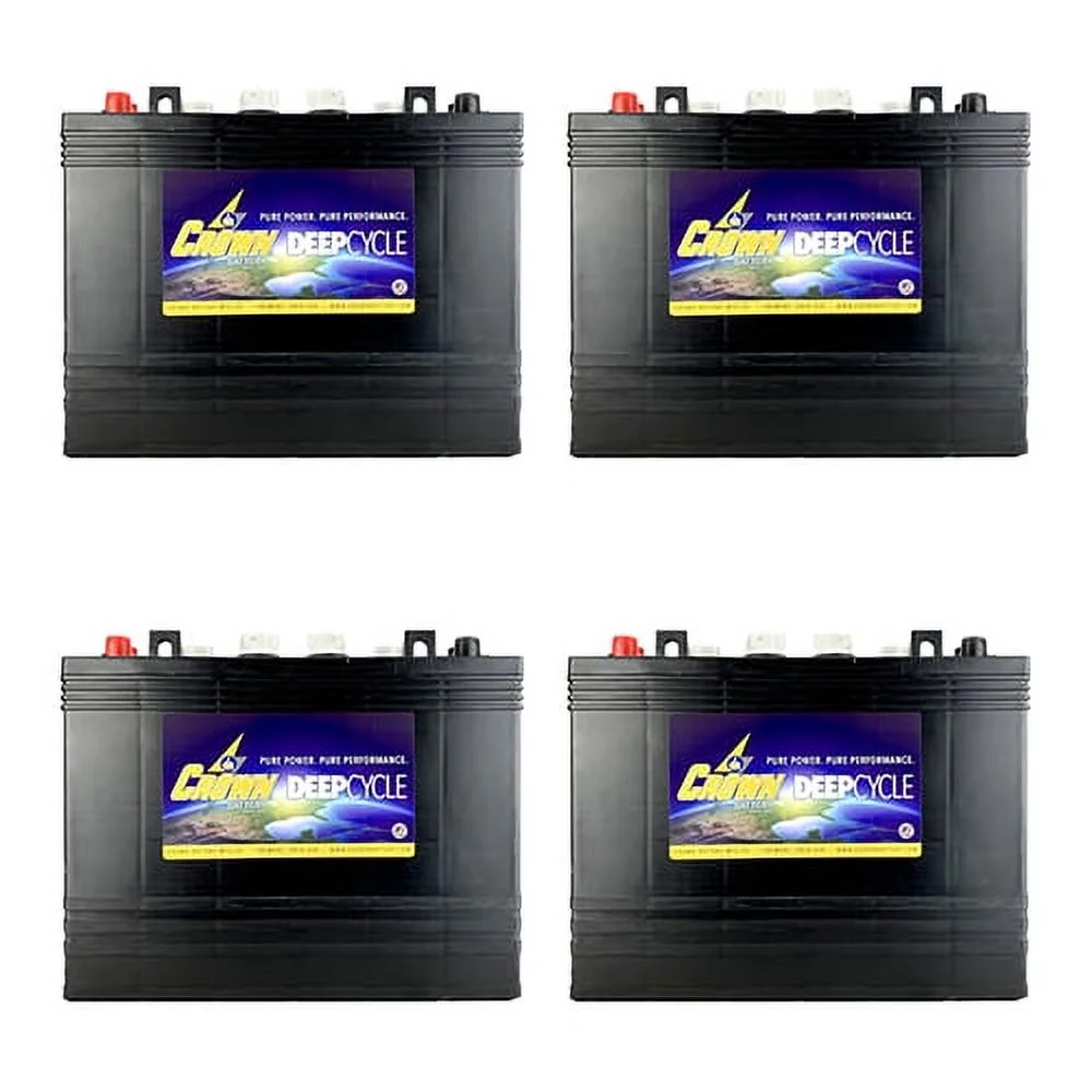 4 Pack, 48V - 12 Volt Golf Cart Batteries - Crown Battery T-1275 Club Car EzGo