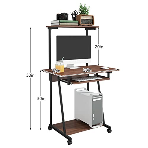 Small Computer Desk with Storage Shelves, Portable Rolling Computer Desk Study Table, Compact PC Laptop Workstation for Home Office