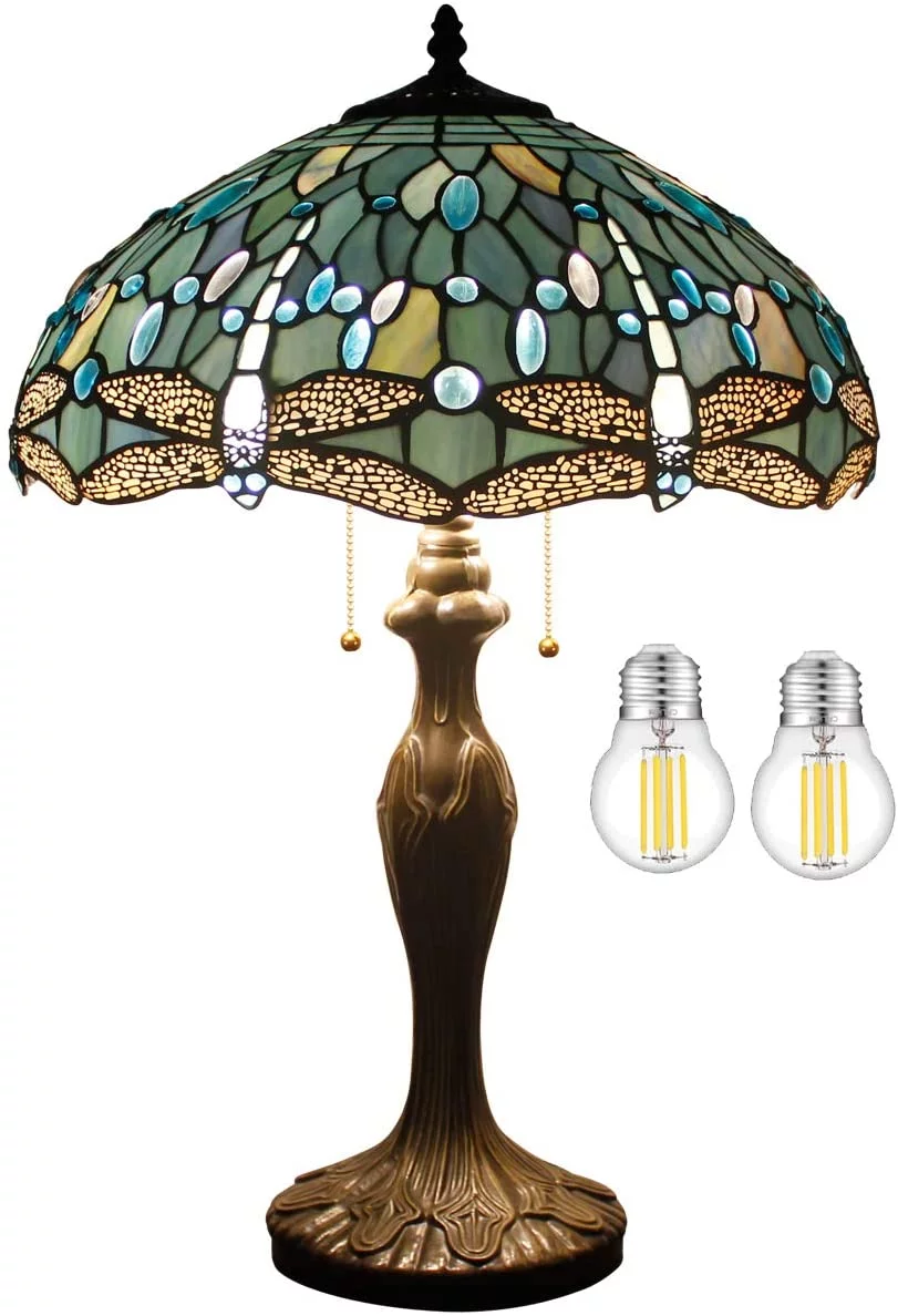 Tiffany Lamp for Living Room Table Top Stained Glass Bedside Table Lamp Bedroom, Industry Metal Base 24