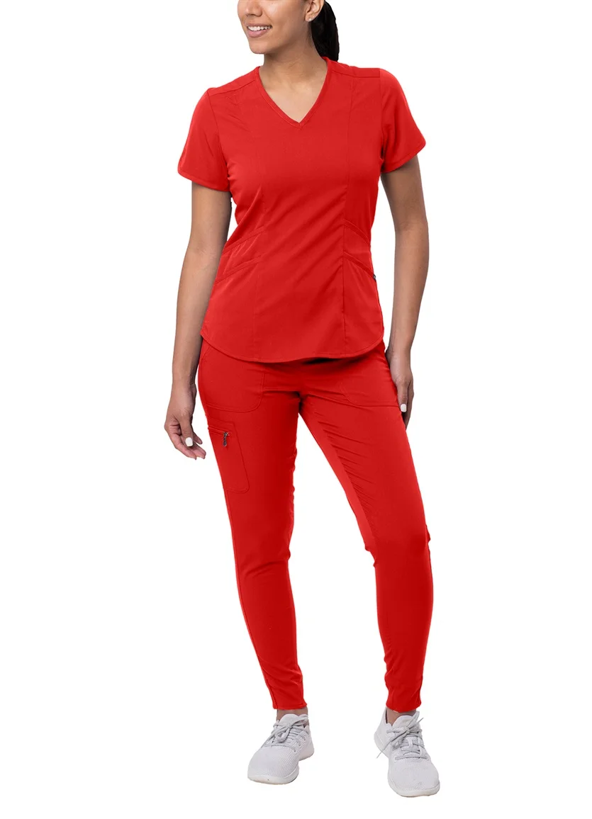 Adar Pro Modern Athletic Scrub Set For Women - Modern V-Neck Scrub Top & Yoga Jogger Scrub Pants