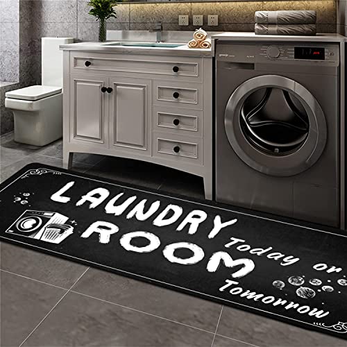 Laundry Room Rug Non Slip Floor mats Farmhouse Large Laundry Rugs for Laundry Room Mat Washer and Dryer Carpet Laundry Room Decor 20x47inch(Black1)