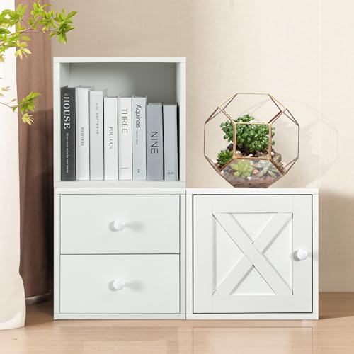 Magic DIY Cube Storage Organizer -Cube Storage Shelf -Wood Storage Cubes -Stackable Cubes Perfect for Books Clothes Toy(Pure White-Washed, General Cube)
