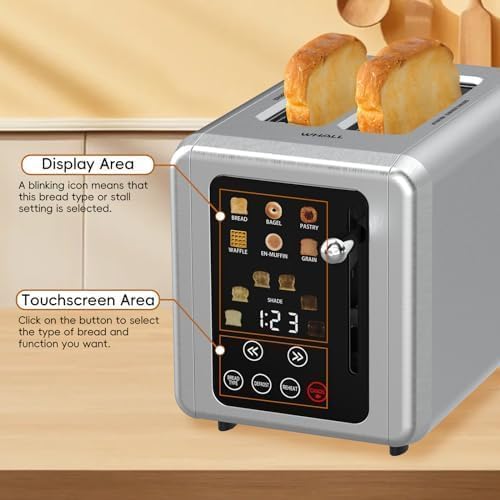 Open Box WHALL Touch Screen Toaster 2 Slice Digital Timer KST075AU - STAINLESS STEEL