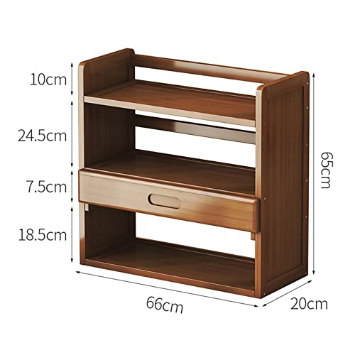Storage Shelves 3-Tier Wooden Desktop Bookshelf with 1 Small Drawer Desktop Storage Rack Storage Rack Office Organization