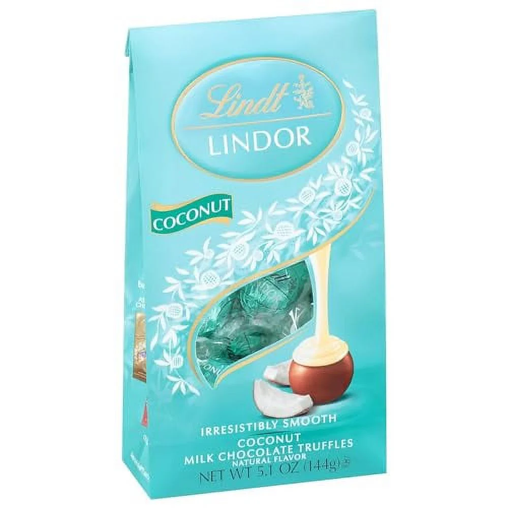 Lindt LINDOR Coconut Milk Chocolate Truffles, Milk Chocolate Candy with Smooth, Melting Truffle Center, Great for gift giving, 5.1 oz. Bag (Coconut, 3 Pack)